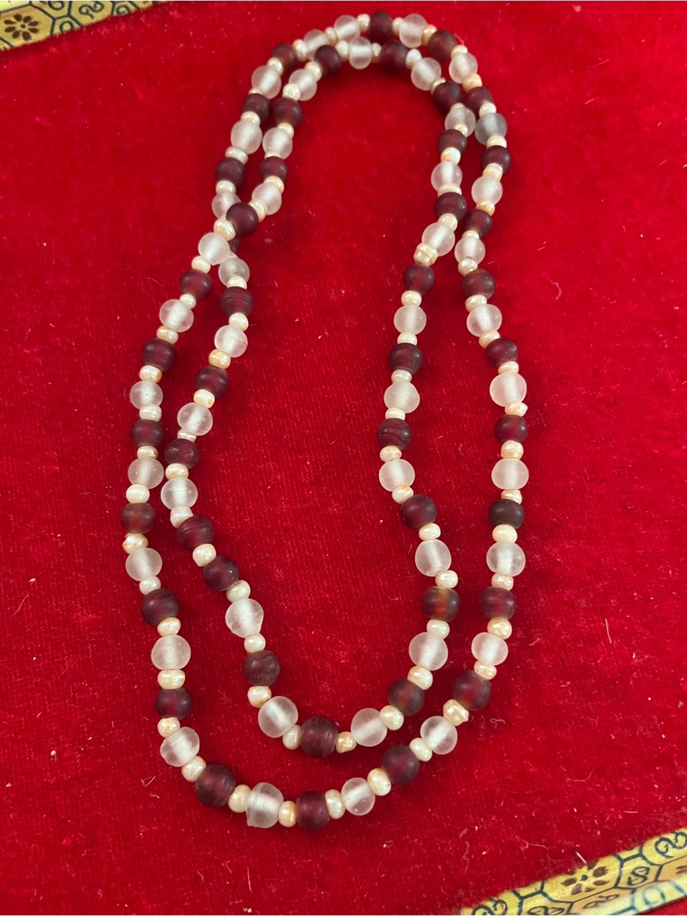 Handcrafted pyop ruby and Frosted Glass Bead Necklace - Unbranded